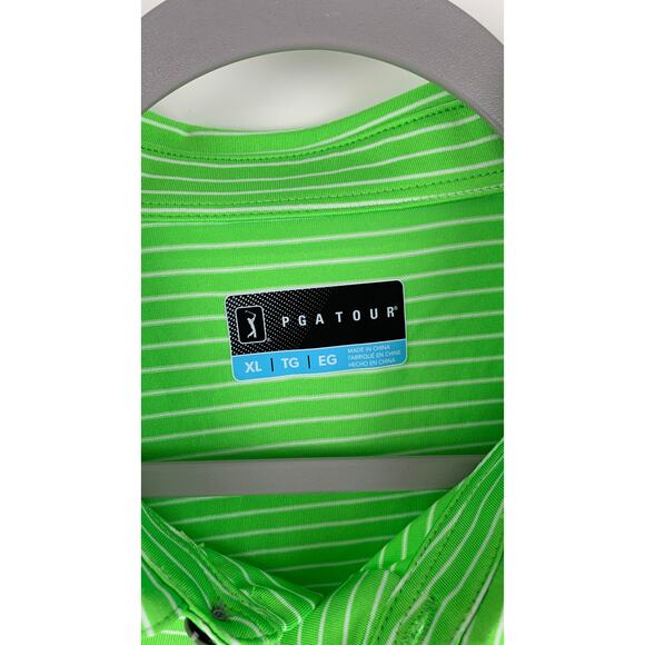 PGA Tour Feeder Stripe Short Sleeve Golf Polo Shirt Mens XL Jasmine Green New - Picture 2 of 9